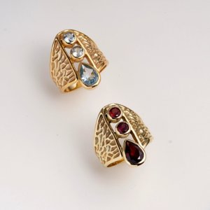 Natural Pear-Shaped <b>Brass</b> <b>Ring</b> Gold Plated Statement <b>Ring</b> Handmade Textured Wide Band Designer Gemstone Women Jewelry Moku - Product Image 5