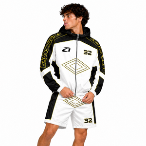 Ensemble court coupe-vent en nylon tendance avec empiècements contrastants pour homme, léger, à capuche, OEM, marque privée, fournisseur de sweats sportifs - Product Image 4