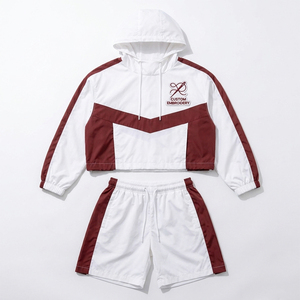Unisex Color Blocking Tracksuit Set Hooded Windbreaker <b>Jacket</b> Shorts Lightweight Polyester Breathable Front Embroidery Style - Product Image 1