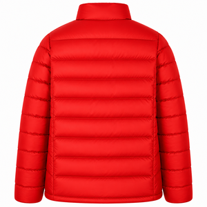 Men's <b>Red</b> Stand Collar Puffer Jacket Windproof Zipper Closure Casual Winter Outerwear Regular Fit Polyester Shell - Product Image 3