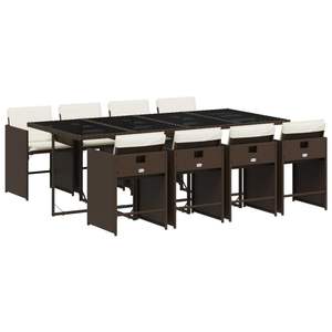 Ensemble de salle à manger de jardin en rotin PE marron pliable 8 places - Product Image 2