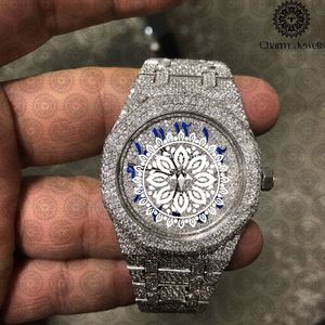 Charm_Jewells Montre de luxe en acier inoxydable incrustée de diamants, analogique à quartz, 42 mm, fermoir pliant, unisexe - Product Image 2