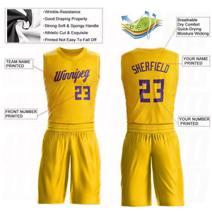 Conjunto de Uniforme de Baloncesto Personalizado con Cuello Redondo Dorado y Morado, Camisetas y Pantalones Cortos de Baloncesto Sublimados Personalizados, Uniformes de Equipo OEM - Product Image 3