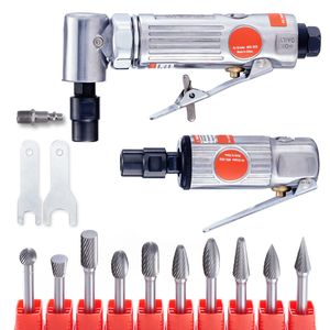 Smerigliatrice Pneumatica ad Angolo Retto con Kit da 10 Frese in Carburo a Taglio Singolo e Cuscinetto a Sfera Leggero - Product Image 1