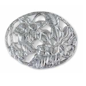 Oval Silver Metal Magnolia Floral Cutout <b>Trivet</b> Heat Resistant Hot Pot <b>Stand</b> Table Protector - Product Image 1