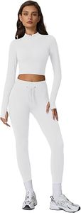Ensemble de yoga 2 pièces blanc pour femme : haut court zippé et leggings taille haute respirants en Spandex et Polyester pour la gym - Product Image 5