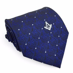 Corbata Masónica Master Mason con Diseño de Cuadrado y Compás en Azul y Negro con Logotipo Personalizado Impreso por Transferencia Térmica, Servicio OEM - Product Image 1