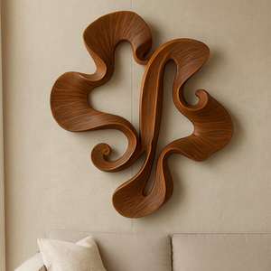 Sculpture murale en bois artisanale pour le salon, art mural en bois organique avec fluidité sculpturale - Product Image 2