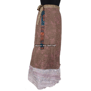 Indian Multi Layered <b>Long</b> Silk Wrap <b>Skirts</b> Women Wear Vintage Silk Sari <b>Long</b> Length Wrap Around <b>Skirt</b> 2 Layer Reversible Vintage - Product Image 4