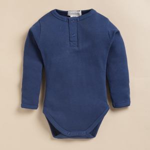 Body de manga larga de elastano de bambú orgánico de calidad premium-Azul marino - Product Image 1