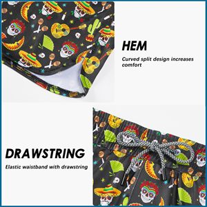 Shorts de bain décontractés pour hommes à imprimé Jour des Morts, séchage rapide, taille à cordon de serrage, vente en gros - Product Image 3