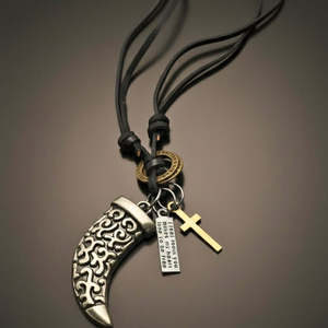 Fashion Pendant for Men & Boys-2-Inch Pure Stainless Steel Silver Pendant with Adjustable Leather Rope - Product Image 2