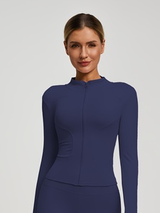 Wholesale 2026 Long Sleeve Windproof Yoga Top Elastic Waist Sport Wear Solid Color Women's <b>Workout</b> <b>Jacket</b> Polyester/Nylon Front - Product Image 1