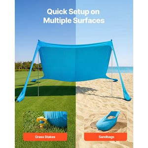 Tenda da Spiaggia Alta 2 Metri, Protezione Solare UPF50+, Gazebo 3,35 x 3,35 m Facile da Montare con Sacchi di Sabbia e Pali di Stabilità, Pronta per l'Estate - Product Image 5