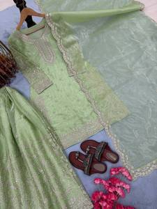 <b>Women</b>’s Festive Wear Gmy Silk <b>Kurti</b> with Plazzo & Dupatta – Full Stitched Set - Product Image 3
