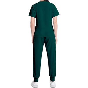 Tenues médicales professionnelles unisexes, ensembles de blouses et pantalons de couleur unie à col en V, étiquettes personnalisées, en rayonne respirante et imperméable pour hôpital - Product Image 6