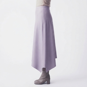 Lavender Textured Asymmetric Mid-Calf <b>PU</b> <b>Leather</b> Woven Plus Size Women's Solid Casual <b>Skirt</b> for Daily Wear - Product Image 3
