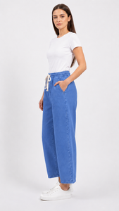 Premium Women's Solid Pattern Denim Jeans Pant Knitted Full <b>Elastic</b> Draw String Relaxed Baggy Fit Snag Resistance Casual Fashion - Product Image 6