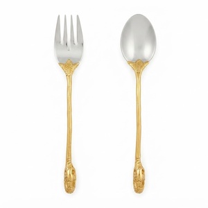 Luxury Gold Branch Handle Salad <b>Server</b> Set 2 Piece Stainless Steel Serving Spoon Fork Premium Decorative Catering <b>Buffet</b> - Product Image 1