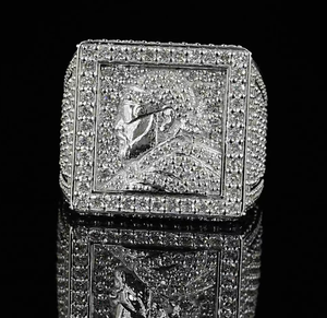 Lab Grown Diamond Square Signet <b>Ring</b> White Gold Pave Statement <b>Ring</b> Luxury Hip Hop Fine Jewelry For <b>Men</b> Unisex Gift - Product Image 1