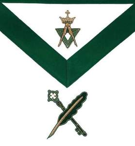 Secretary & Treasurer Allied Masonic Degrees <b>Apron</b> Green Velvet <b>White</b> Body, Adjustable Belt, Premium Regalia Wear - Product Image 1