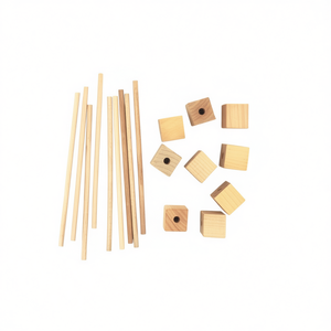 Blocchi e Bastoncini in Legno ILAN 15x15x15mm 9pz 3x100mm 9pz per Lavori Creativi - Product Image 1