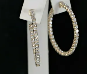 Boucles d'oreilles créoles en or jaune massif 14 carats avec moissanite intégrée, 3 carats, taille ronde, VVS1 - Product Image 5