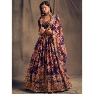 Festival d'organza imprimé floral violet Lehenga Choli - Product Image 4