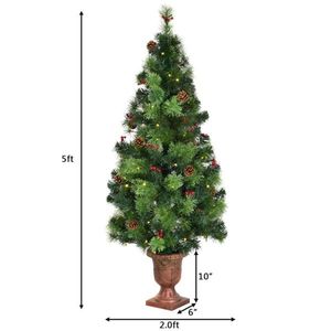 Albero di Natale Artificiale Pre-Illuminato da 1,5 m con 100 Luci LED Trasparenti, 260 Punte in PVC, Bacche Rosse, Pigne e Adattatore UL - Product Image 2