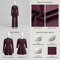 Ensemble décontracté pour femme : veste en polaire tricotée à capuche brodée violette et pantalon long uni, style islamique modeste