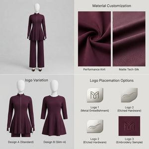 Women's Casual Embroidery Purple Hooded Fleece Knitted Jacket Set Long Sleeve Solid Color Full Length Pants Islamic Modest - Product Image 4