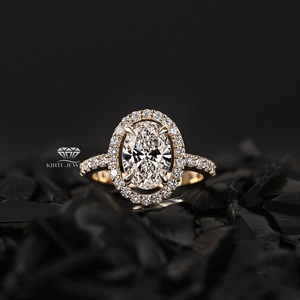 แหวนเพชรทรงรี KIRTI JEWELRY ทองคำแท้ 18K เพชรธรรมชาติทรงรัศมี คลาสสิกสำหรับผู้หญิง ได้รับการรับรองจาก GIA - Product Image 1
