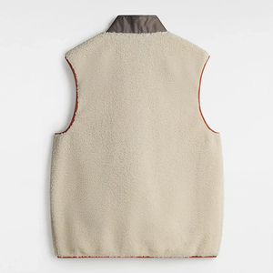 Men's Plus Size Cream Stand Collar <b>Zippered</b> <b>Fleece</b> Vest Casual Autumn Outerwear Solid Color Block Design Regular Length - Product Image 2