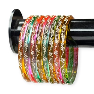 Hot Selling Multi Color Kashmiri Raindrop <b>Glass</b> <b>Bangles</b> Set with Bezel Setting and Pearl Wedding and Festive Wear Gift - Product Image 2