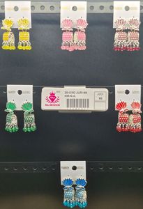 Indian Oxidized Silver <b>Lotus</b> Jhumka Earrings <b>Lotus</b> Flower Enamel Bell Drop Crystal Bead Jewelry Bulk Wholesale Pair - Product Image 4