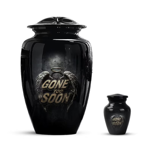 Black Aluminum Cremation Urn Glossy Memorial Keepsake <b>Casket</b> Customizable Design <b>for</b> Adult <b>Ashes</b> - Product Image 1