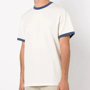T-shirt Ringer Homme Personnalisé Bleu & Blanc, Coton Lourd 100%, Col Rond, Coupe Boxy Courte, Style Vintage - Product Image 5