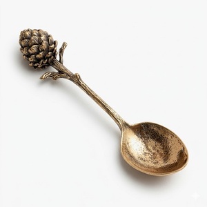 Indian Craftmanship Vintage <b>Pinecone</b> Handle Serving Spoon Matte Metal Flatware Decorative Utensil for Presents - Product Image 1