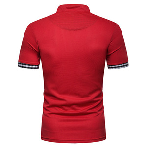 Camisa de Manga Corta Tejida Roja para Hombre, Diseño con Patrón Geométrico, Estilo Deportivo Casual, Cuello en V, 100% Poliéster Transpirable - Product Image 2