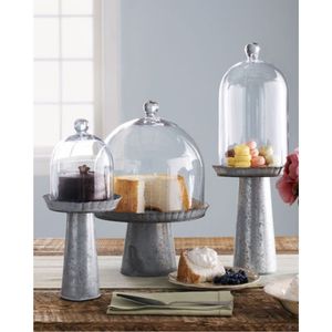 Rustic Galvanized Metal <b>Cake</b> <b>Stand</b> with Clear Glass Dome Cover, Pedestal Dessert Display Holder for Wedding Party Bakery Hotel - Product Image 1