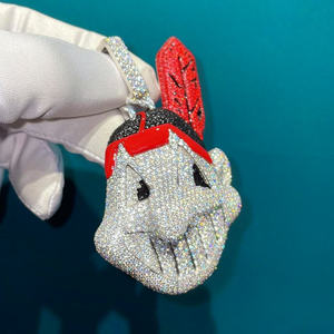 lab grown Cute Face Pendant Charm With Red <b>Feather</b> And <b>Black</b> Hair Design For Gift Unisex Jewelry - Product Image 2