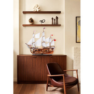 Réplica de la HMS Endeavour, Casco Abierto, Hecha a Mano en Madera de Cedro, Estilo Náutico, Pintada, Artesanía en Madera, 94L x 30W x 85.1H Cm - Product Image 6