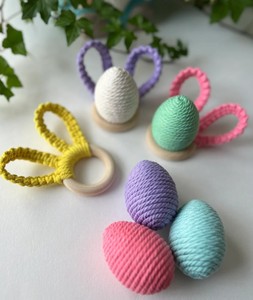 Bunny <b>Napkin</b> Rings Set + Macrame <b>Easter</b> Eggs – Complete <b>Easter</b> Table Decor Set – <b>Easter</b> Table Setting – Spring Table Decorations - Product Image 2