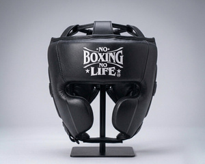 No Boxing No Life - Protector de Cabeza de Boxeo de Cuero Negro, Unisex, para Adultos, Casco Deportivo Protector con Cierre de Hebilla - Product Image 1