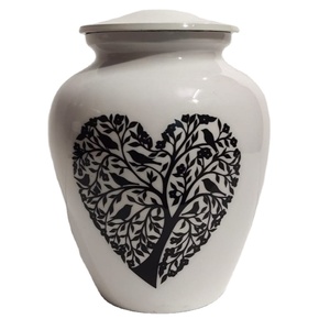 Urne funéraire en aluminium blanc de style américain Radiance pour cendres d'adultes avec motif cœur, 10 pouces, conteneur commémoratif durable - Product Image 1