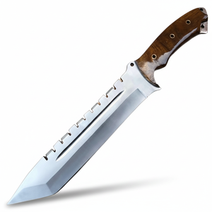 Couteau de chasse classique Timber Steel Enterprises, lame en acier inoxydable à pointe clip, 12 pouces, qualité industrielle, autre manche en cuir - Product Image 1