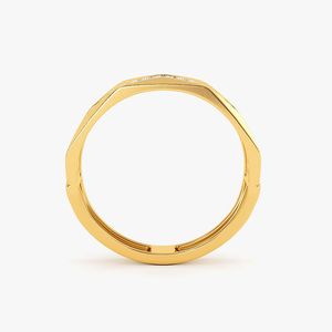 Yellow Gold Triple Row Lab Grown Diamond Geometric Wide Band Ring - Product Image 3