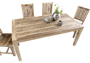 Table à manger rectangulaire en bois massif de manguier, fabriquée à la main, avec pieds pliants, finition naturelle brute, pour la maison et la cuisine - Product Image 2