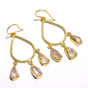 Raw Citrine Gemstone Ethnic Wedding Engagement Drop <b>Earrings</b> Indian Handmade 14K Gold Plated wholesaler bulk - Product Image 6