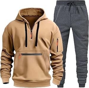 ชุดวอร์มผ้าฟลีซหนานุ่มแบบสั่งทำพิเศษสำหรับผู้ชายและผู้หญิง เสื้อฮู้ดซิป ¼  พร้อมกระเป๋าที่แขน ซิปสีตัดกัน และกางเกงจ็อกเกอร์สีชาร์โคล - Product Image 5